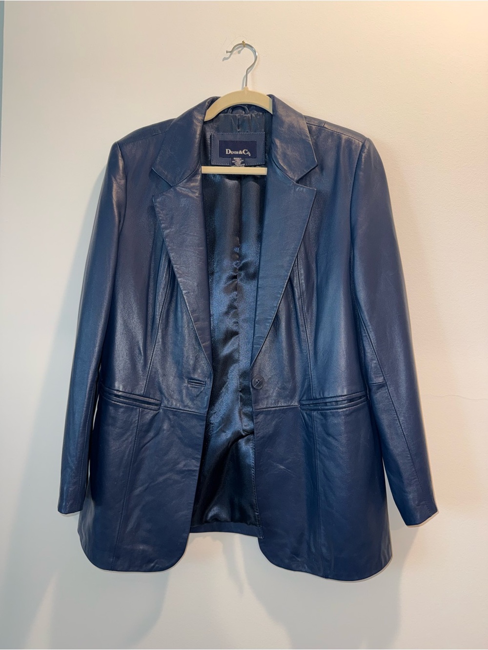 Denim&Co size SMALL Women's Navy oversized Leather Blazer Jacket